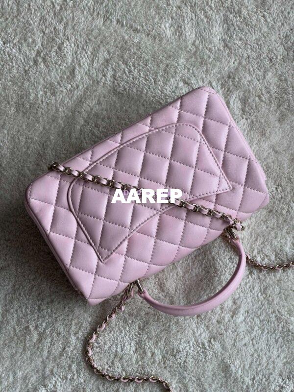 Replica Chanel Mini Flap Bag With Top Handle AS2431 in Lambskin Light Pink with Light Gold Hardware 7