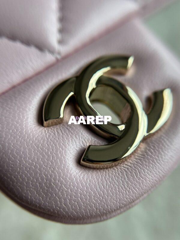 Replica Chanel Mini Flap Bag With Top Handle AS2431 in Lambskin Light Pink with Light Gold Hardware 10