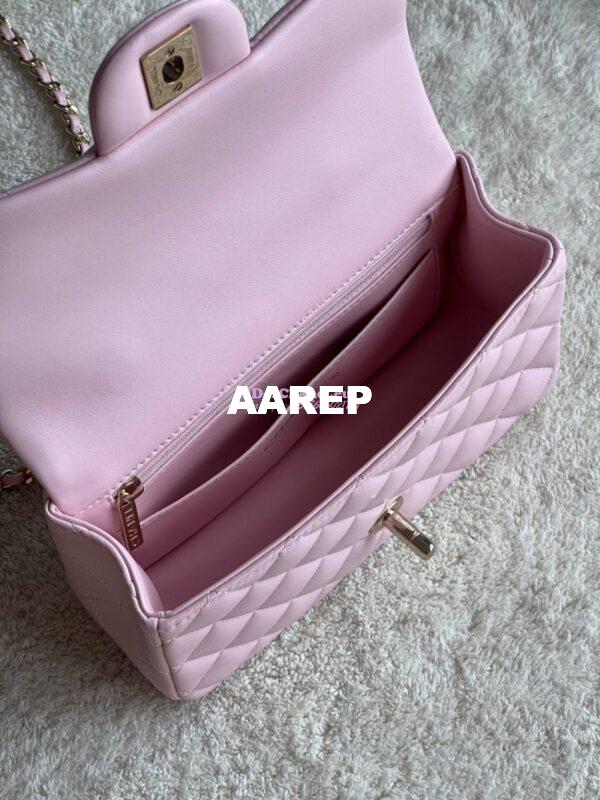 Replica Chanel Mini Flap Bag With Top Handle AS2431 in Lambskin Light Pink with Light Gold Hardware 11