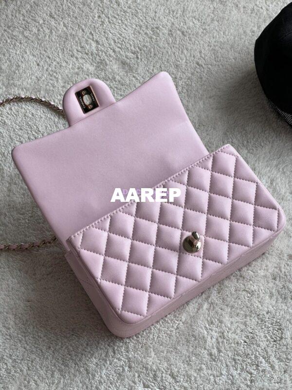 Replica Chanel Mini Flap Bag With Top Handle AS2431 in Lambskin Light Pink with Light Gold Hardware 12