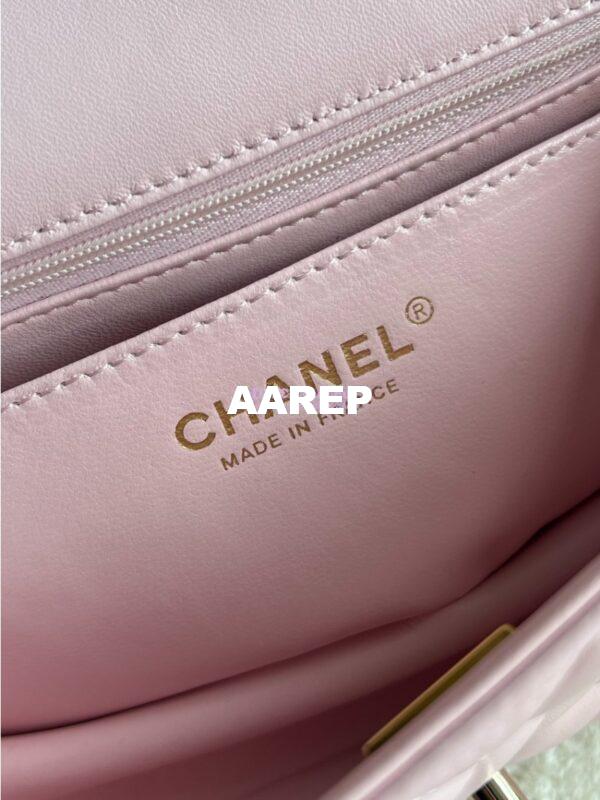 Replica Chanel Mini Flap Bag With Top Handle AS2431 in Lambskin Light Pink with Light Gold Hardware 13