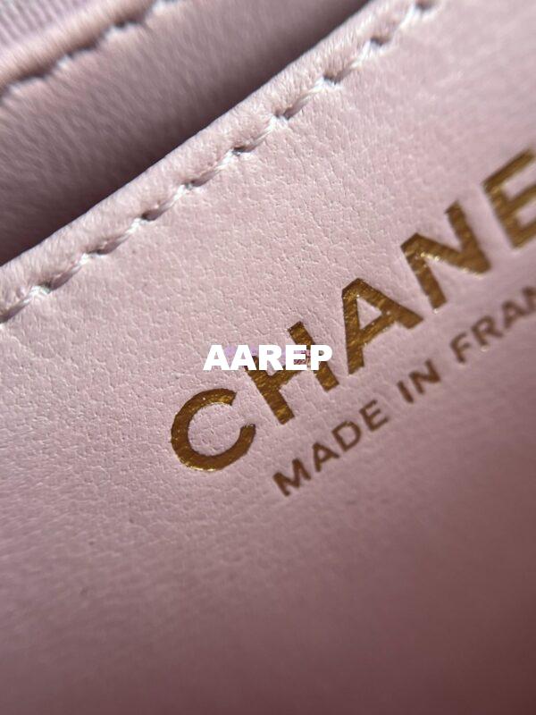 Replica Chanel Mini Flap Bag With Top Handle AS2431 in Lambskin Light Pink with Light Gold Hardware 14
