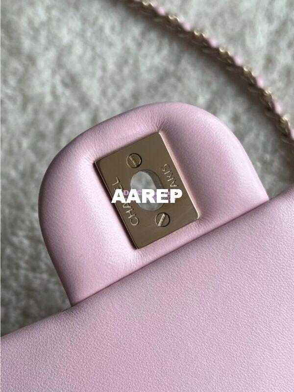 Replica Chanel Mini Flap Bag With Top Handle AS2431 in Lambskin Light Pink with Light Gold Hardware 16
