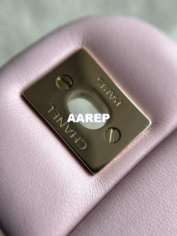 Replica Chanel Mini Flap Bag With Top Handle AS2431 in Lambskin Light Pink with Light Gold Hardware 17