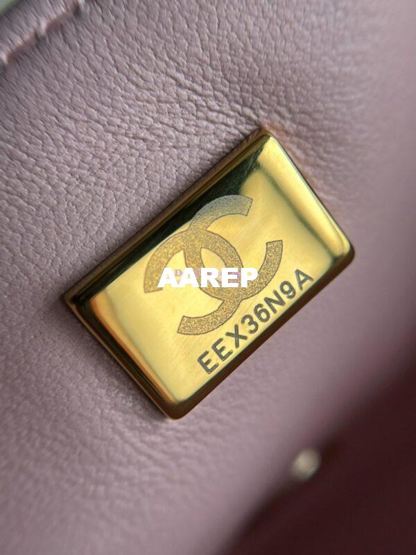 Replica Chanel Mini Flap Bag With Top Handle AS2431 in Lambskin Light Pink with Light Gold Hardware 19