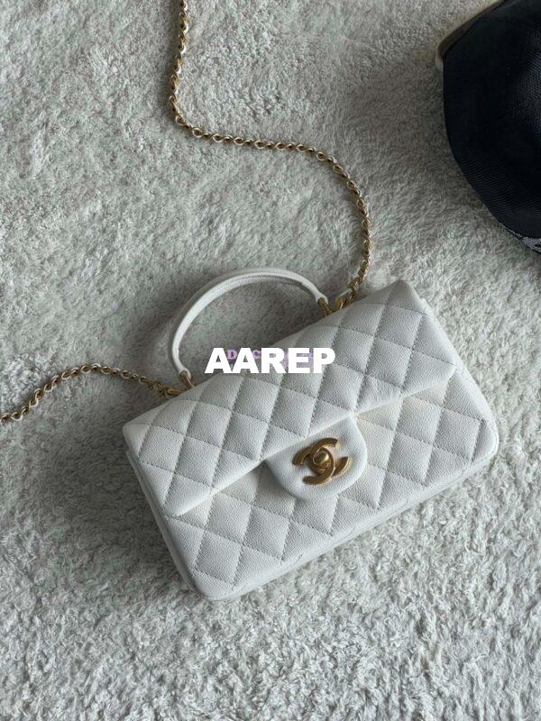 Replica Chanel Mini Flap Bag With Top Handle AS2431 in Grained Calfskin White 3
