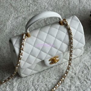 Replica Chanel Mini Flap Bag With Top Handle AS2431 in Grained Calfskin White 2