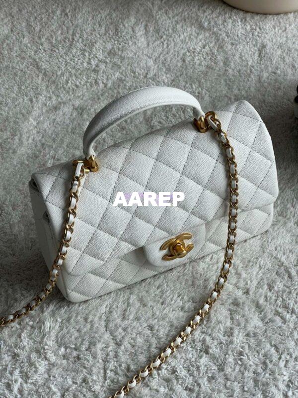 Replica Chanel Mini Flap Bag With Top Handle AS2431 in Grained Calfskin White 4