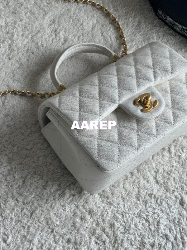 Replica Chanel Mini Flap Bag With Top Handle AS2431 in Grained Calfskin White 5