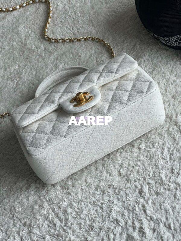Replica Chanel Mini Flap Bag With Top Handle AS2431 in Grained Calfskin White 6