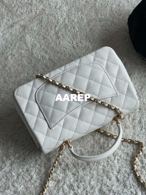 Replica Chanel Mini Flap Bag With Top Handle AS2431 in Grained Calfskin White 7