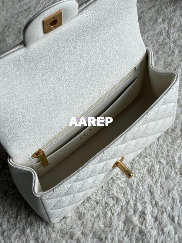 Replica Chanel Mini Flap Bag With Top Handle AS2431 in Grained Calfskin White 13