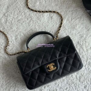 Replica Chanel Mini Flap Bag With Top Handle AS2431 in Grained Calfskin Black