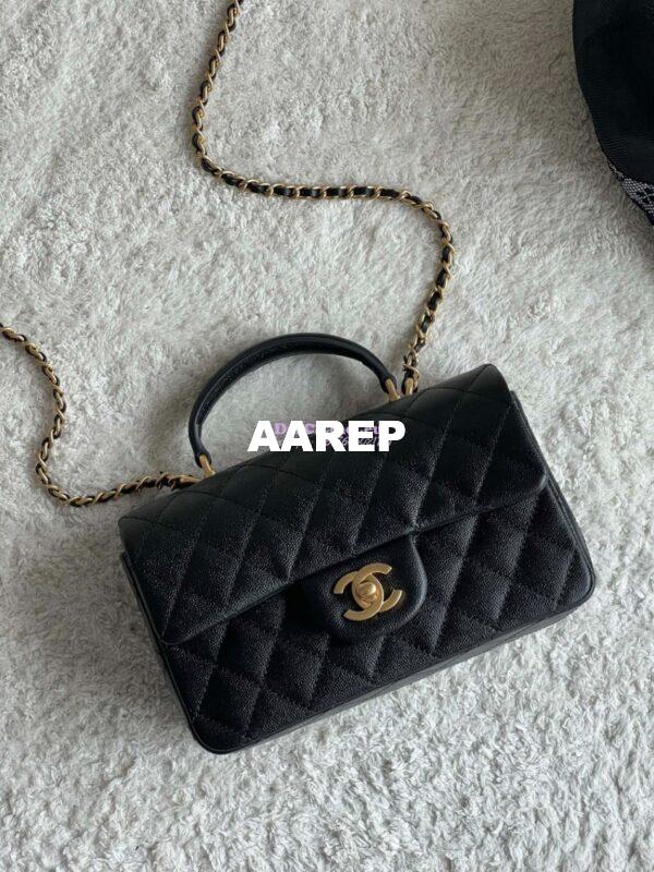 Replica Chanel Mini Flap Bag With Top Handle AS2431 in Grained Calfskin Black 3