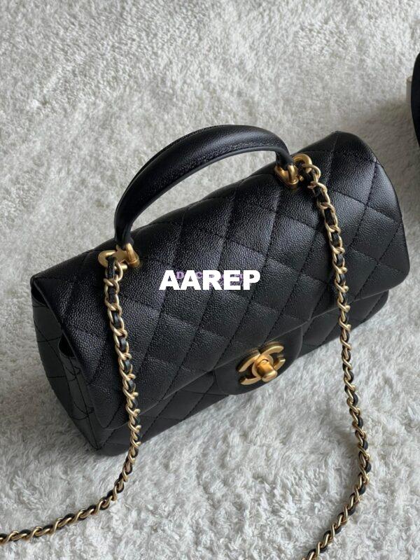Replica Chanel Mini Flap Bag With Top Handle AS2431 in Grained Calfskin Black 4