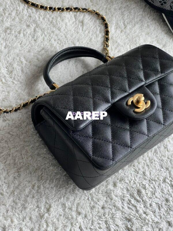 Replica Chanel Mini Flap Bag With Top Handle AS2431 in Grained Calfskin Black 5
