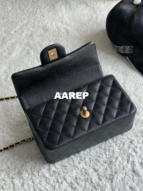 Replica Chanel Mini Flap Bag With Top Handle AS2431 in Grained Calfskin Black 13
