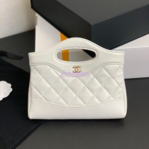 Replica Chanel 24C 31 Mini Shopping Bag Chain Clutch Shiny Lambskin & Gold-Tone Metal AS3656 White