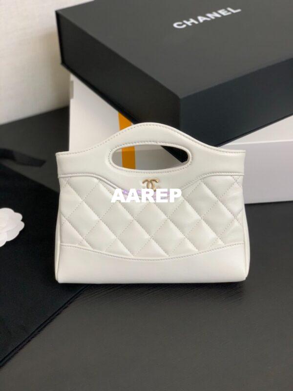 Replica Chanel 24C 31 Mini Shopping Bag Chain Clutch Shiny Lambskin & Gold-Tone Metal AS3656 White