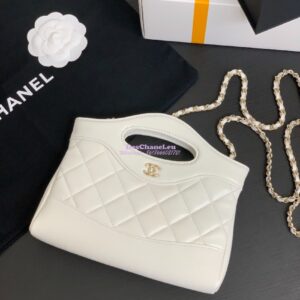Replica Chanel 24C 31 Mini Shopping Bag Chain Clutch Shiny Lambskin & Gold-Tone Metal AS3656 White 2