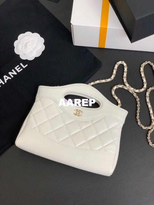 Replica Chanel 24C 31 Mini Shopping Bag Chain Clutch Shiny Lambskin & Gold-Tone Metal AS3656 White 2