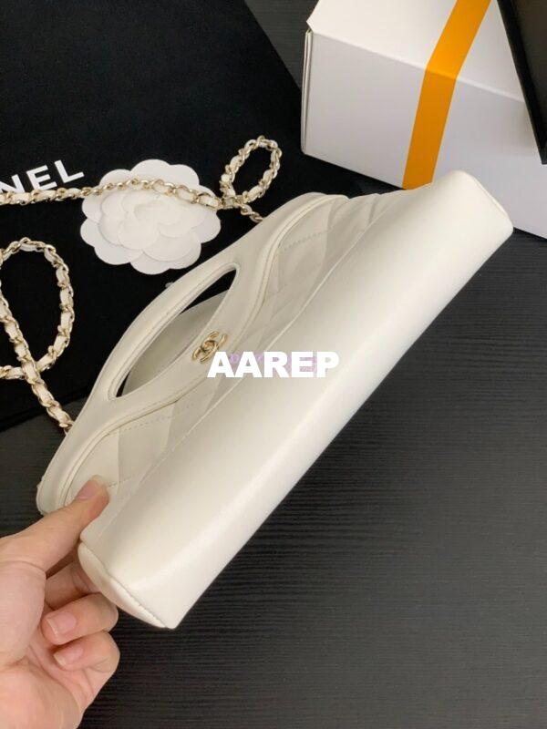 Replica Chanel 24C 31 Mini Shopping Bag Chain Clutch Shiny Lambskin & Gold-Tone Metal AS3656 White 4