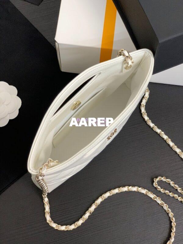 Replica Chanel 24C 31 Mini Shopping Bag Chain Clutch Shiny Lambskin & Gold-Tone Metal AS3656 White 6