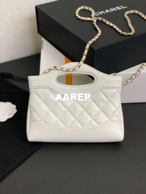 Replica Chanel 24C 31 Mini Shopping Bag Chain Clutch Shiny Lambskin & Gold-Tone Metal AS3656 White 9