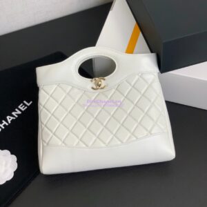 Replica Chanel 31 Mini Shopping Bag Shiny Lambskin & Gold-Tone Metal AS4133 White 2
