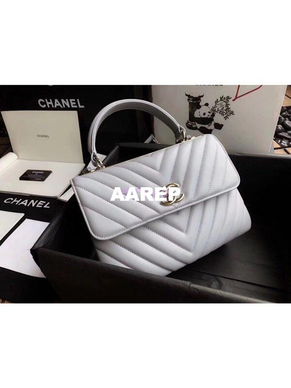 Replica Chanel Small Trendy CC Chevron Handle Flap Bag A92236 Grey