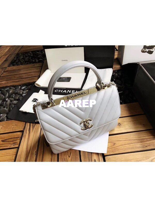 Replica Chanel Small Trendy CC Chevron Handle Flap Bag A92236 Grey 3