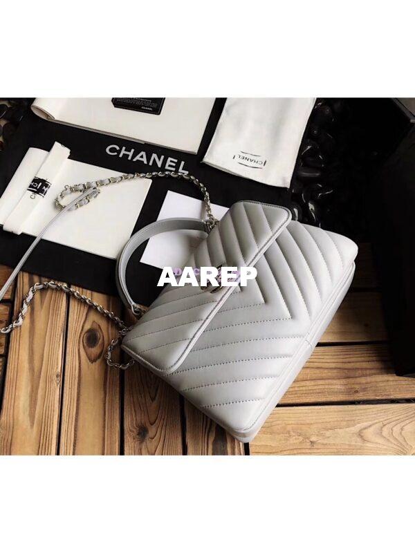 Replica Chanel Small Trendy CC Chevron Handle Flap Bag A92236 Grey 7