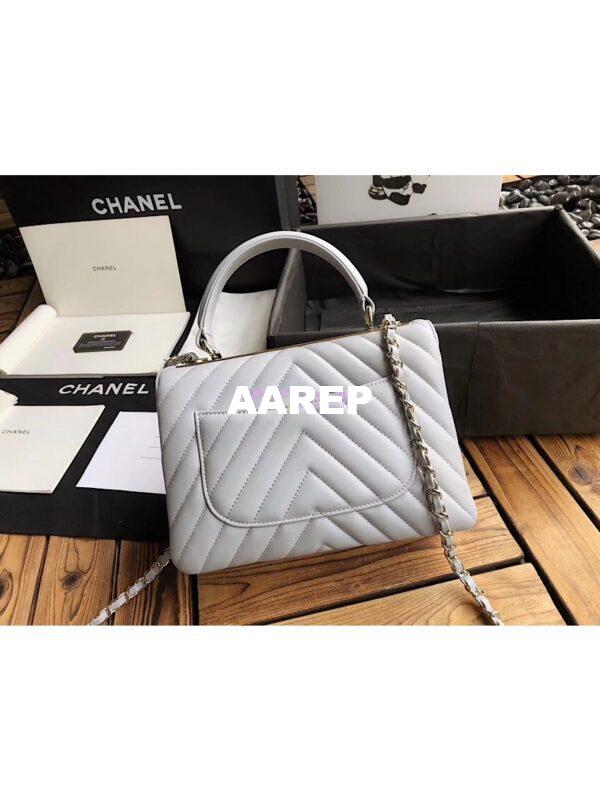 Replica Chanel Small Trendy CC Chevron Handle Flap Bag A92236 Grey 11