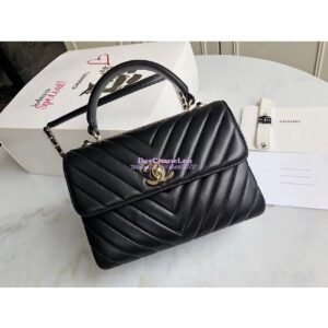 Replica Chanel Small Trendy CC Chevron Handle Flap Bag A92236 Black