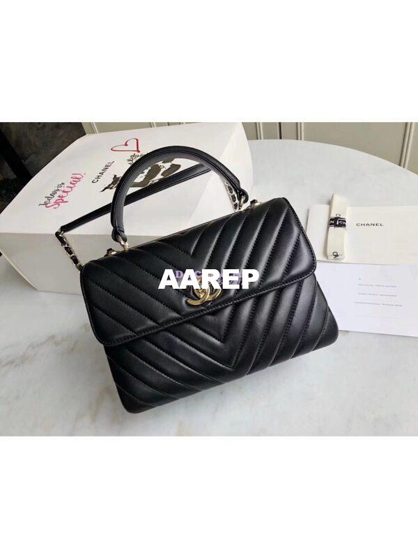 Replica Chanel Small Trendy CC Chevron Handle Flap Bag A92236 Black