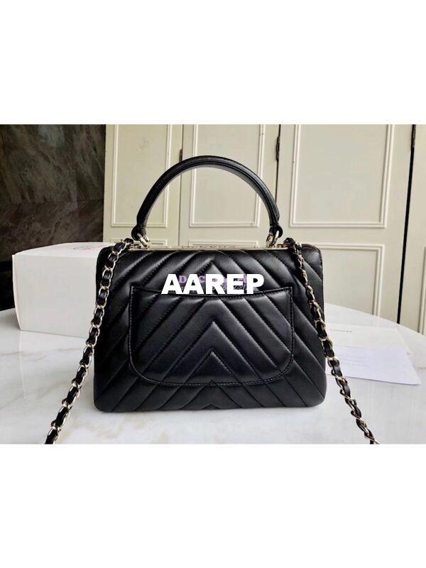 Replica Chanel Small Trendy CC Chevron Handle Flap Bag A92236 Black 5