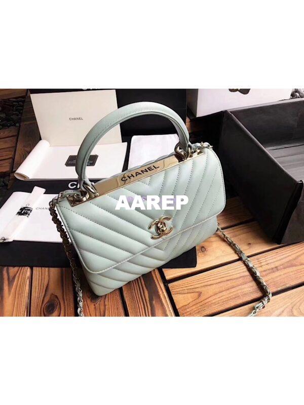 Replica Chanel Small Trendy CC Chevron Handle Flap Bag A92236 Mint Green 3
