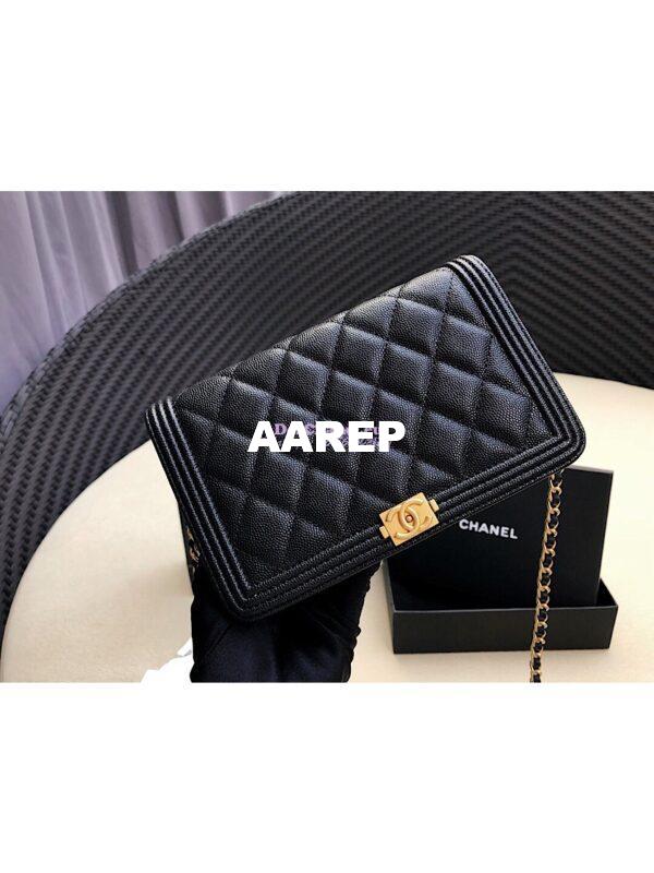 Replica Chanel New Boy Wallet on Chain Grained Calfskin A80287 Black