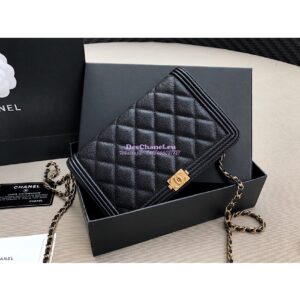 Replica Chanel New Boy Wallet on Chain Grained Calfskin A80287 Black 2