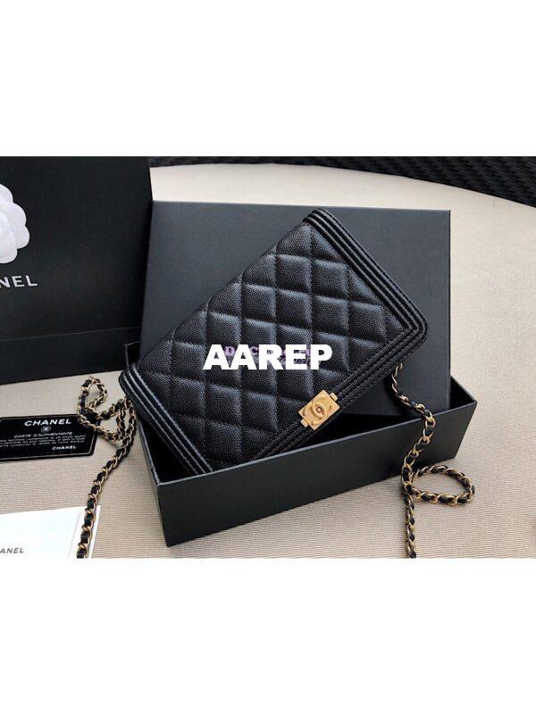 Replica Chanel New Boy Wallet on Chain Grained Calfskin A80287 Black 2