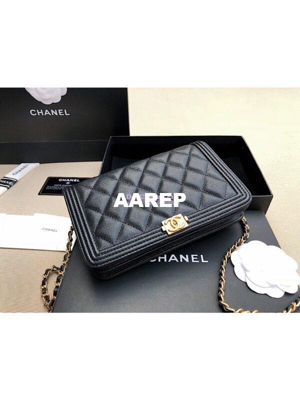 Replica Chanel New Boy Wallet on Chain Grained Calfskin A80287 Black 3