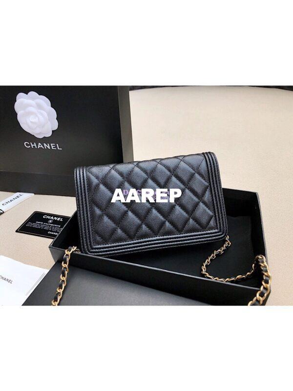 Replica Chanel New Boy Wallet on Chain Grained Calfskin A80287 Black 9