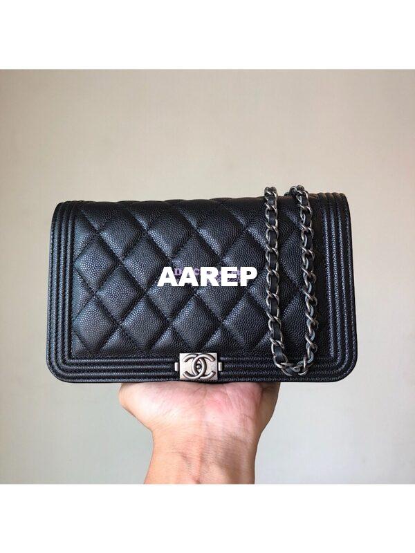 Replica Chanel New Boy Wallet on Chain Grained Calfskin A80287 Black 10