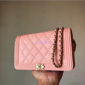 Replica Chanel New Boy Wallet on Chain Grained Calfskin A80287 Pink 2
