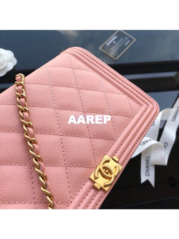 Replica Chanel New Boy Wallet on Chain Grained Calfskin A80287 Pink 3