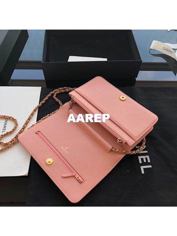 Replica Chanel New Boy Wallet on Chain Grained Calfskin A80287 Pink 4