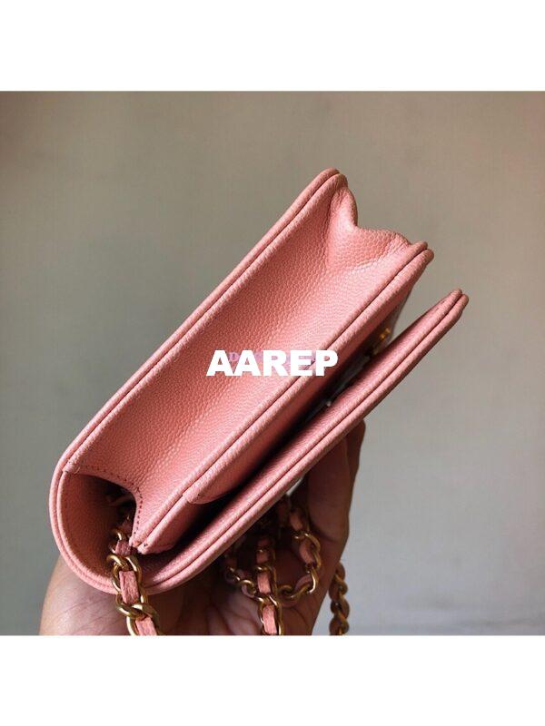 Replica Chanel New Boy Wallet on Chain Grained Calfskin A80287 Pink 8