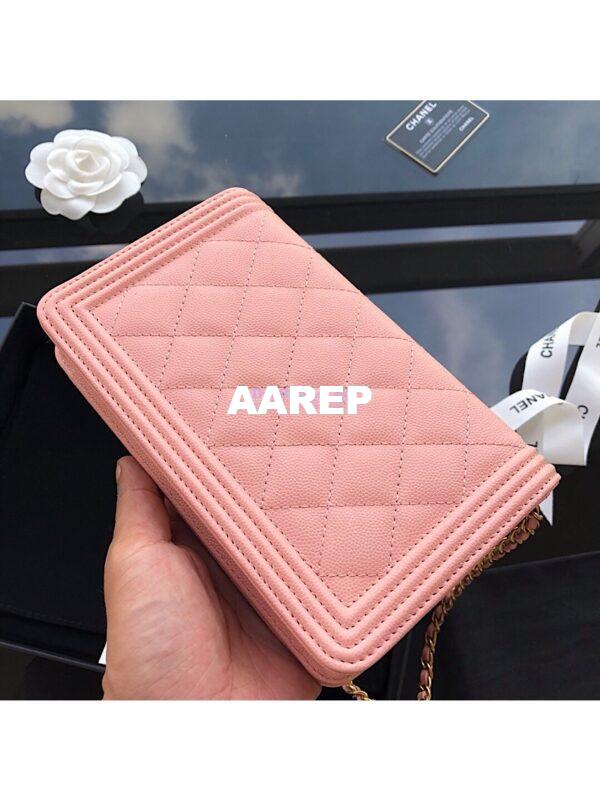 Replica Chanel New Boy Wallet on Chain Grained Calfskin A80287 Pink 9