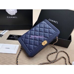 Replica Chanel New Boy Wallet on Chain Grained Calfskin A80287 Navy Blue