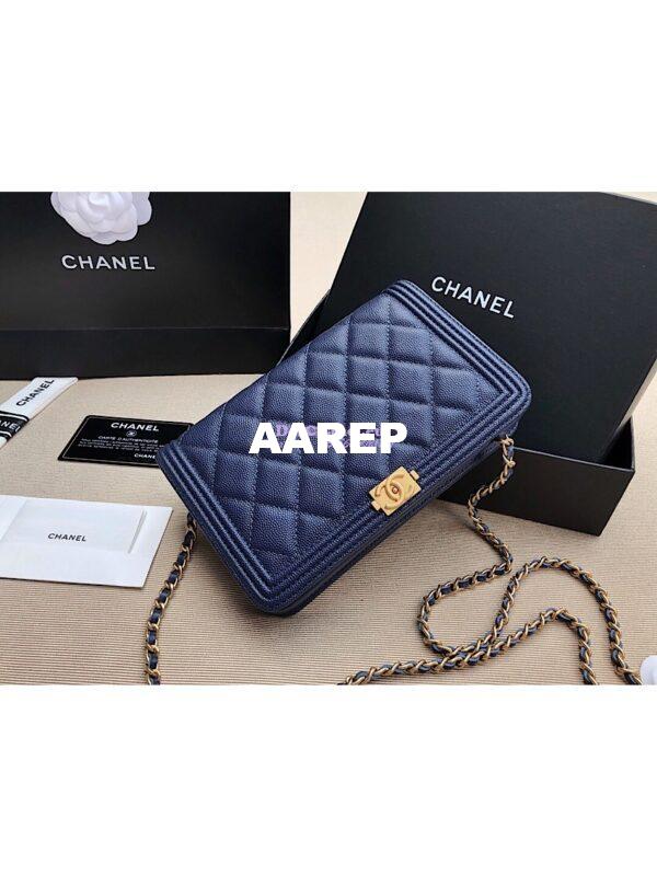 Replica Chanel New Boy Wallet on Chain Grained Calfskin A80287 Navy Blue 3